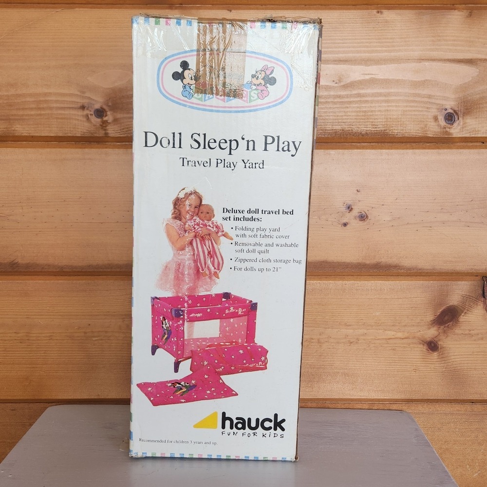 Hauck Vintage 80s Disney Babies Mickey Minnie Mouse Doll Playpen, Case, Blanket